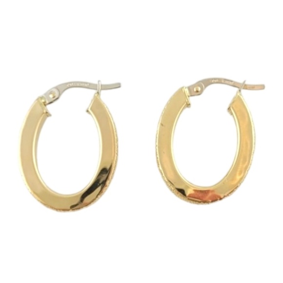 18K Yellow and White Gold Oval Hoop Earrings #16791 - Picture 1 of 10